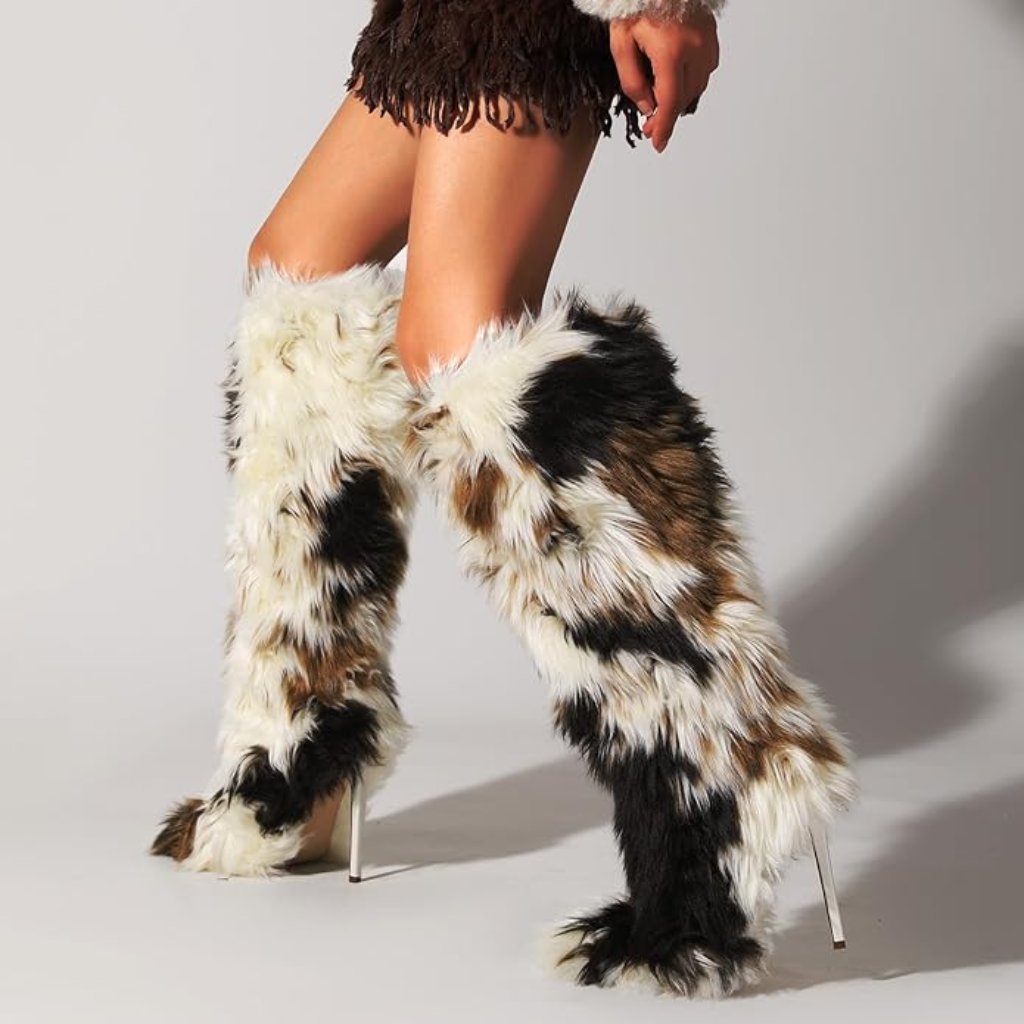 Faux Fur Knee High Heeled Boots